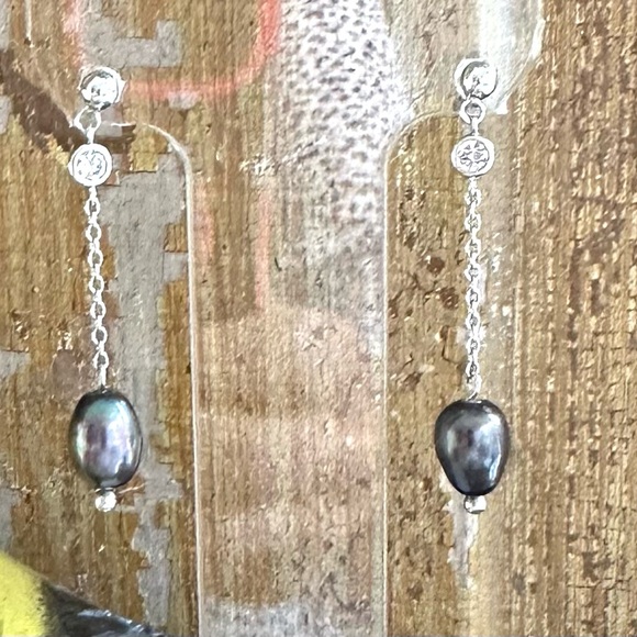 Charles Winston Sterling Silver CZ Drop Dangle Pearl Earrings NWOT - Picture 16 of 16